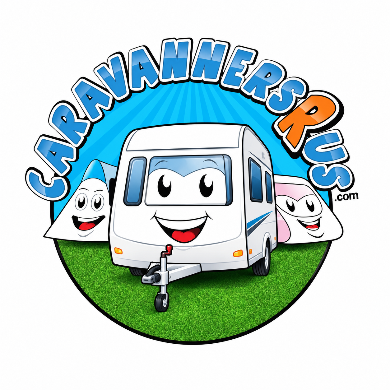 Caravanners R Us logo with a touring caravan in front